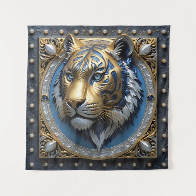Blue Mit Augen Tiger Wandteppich (Vorderseite)