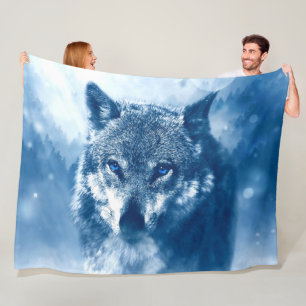 BLUE MIT AUGEN WOLF FLEECEDECKE