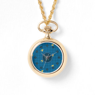Blue mit Gold Accent Hahnentrittmuster Watch Armbanduhr