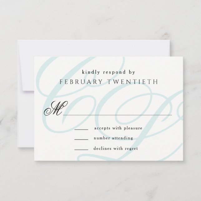 Blue Mit Monogramm Wedding RSVP Cards Karte (Vorderseite)