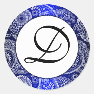 Blue Mit Monogramm White Lace Paisley Stickers