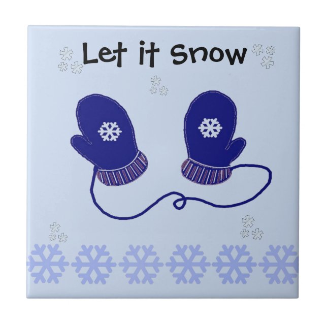 Blue Mittens und Snowflakes Fliese (Vorderseite)
