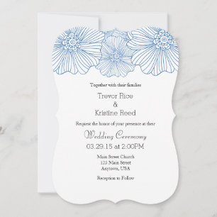 Blue Mod Blume Konturen Hochzeiten Einladungen
