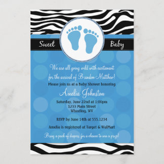 Blue Mod Zebra Imprimer Invitations De Douche Pour