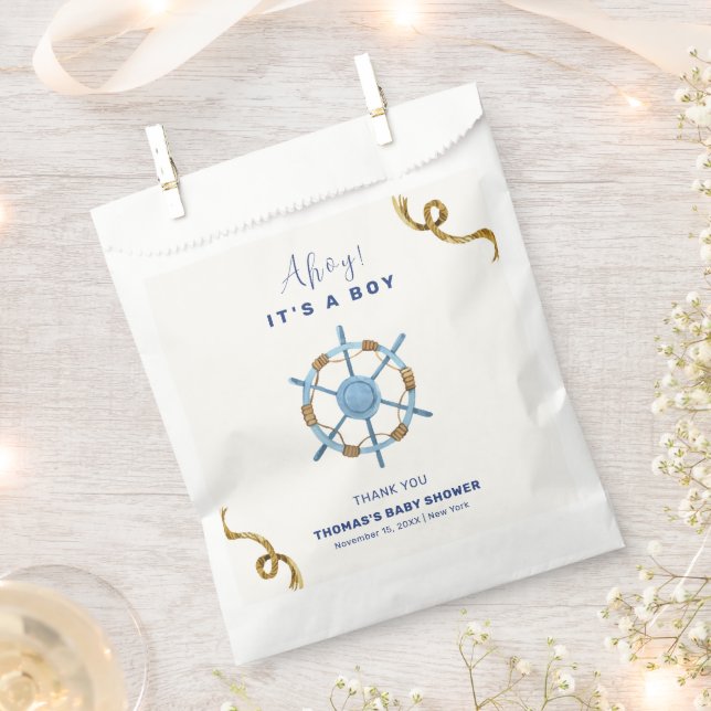 Blue Modern Ahoy Nautical Boy Baby Dusche Geschenktütchen (Ausgeschnitten)