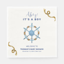 Blue Modern Ahoy Nautical Boy Baby Dusche