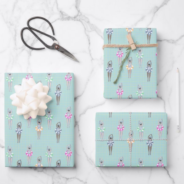 Blue Modern Artistic Swimmingpool Geschenkpapier Set (Vorderseite)