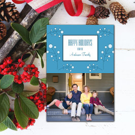 Blue Modern Berry Holiday Foto Card Einladung