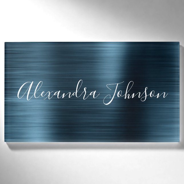 Blue Modern Beruflich Business Metallic Foil Namenschild (Vorderseite)
