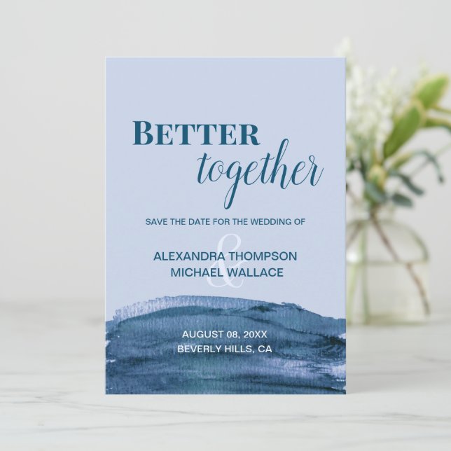Blue Modern Better Together Water Color Wedding (Stehend Vorderseite)