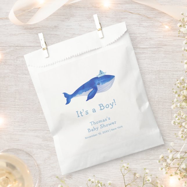 Blue Modern Boy Under Sea Whale Baby Shower Geschenktütchen (Ausgeschnitten)
