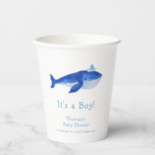 Blue Modern Boy Under Sea Whale Baby Shower Pappbecher