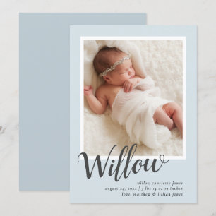 Blue Modern Calligraphy Baby Boy Birth Ankündigung