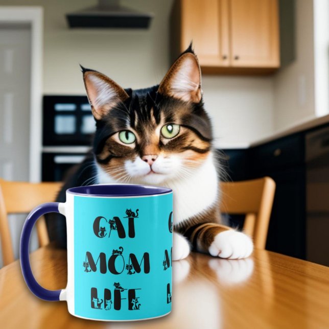 Blue Modern Cat Mama Leben Niedlich Muttertag Tasse (Von Creator hochgeladen)