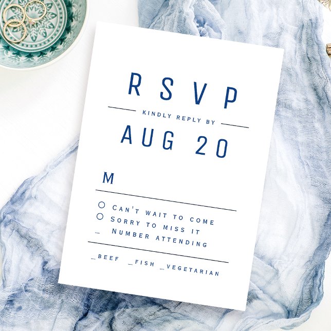 Blue Modern Chic Simple Typografy Wedding RSVP Karte (Blue Modern Chic Simple Typography Wedding RSVP Card)