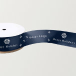 Blue Modern Christmas Business Logo Company Klein Satinband<br><div class="desc">Eine stilvolle und minimale personalisierte Schneeflocke und Sterne Ribbon. Fügen Sie Ihr Logo hinzu und ändern Sie den Text,  wenn Sie gewollt haben.</div>