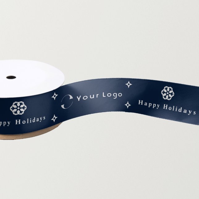 Blue Modern Christmas Business Logo Company Klein Satinband (Von Creator hochgeladen)