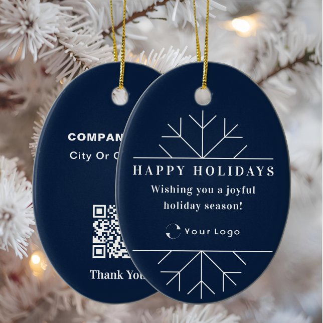 Blue Modern Christmas Business Logo QR Code Chic Keramik Ornament (Von Creator hochgeladen)