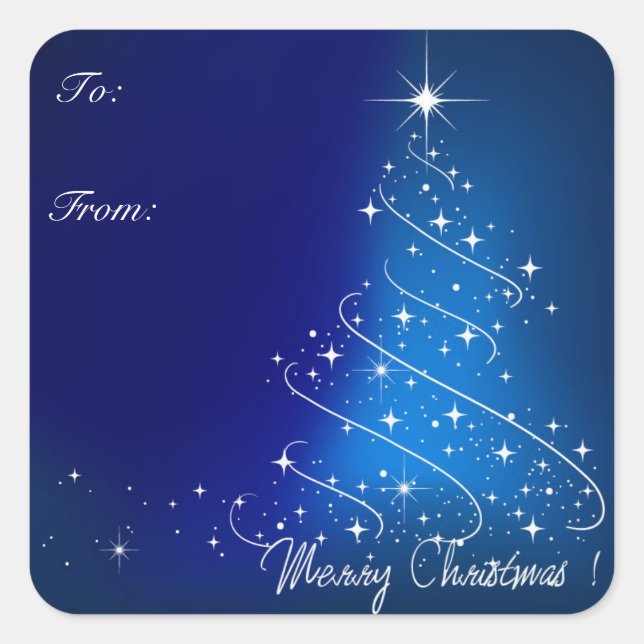 Blue Modern Christmas Tree - Geschenkartikel auf d Quadratischer Aufkleber (Vorderseite)