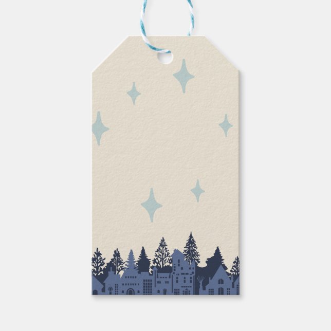 Blue Modern Christmas Village Geschenkanhänger (Vorderseite)