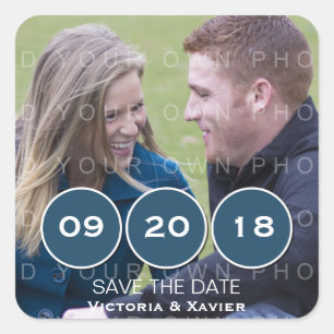 Blue Modern Circles Foto Save the Date Aufkleber