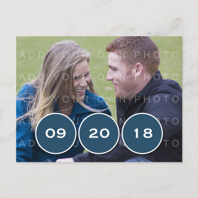 Blue Modern Circles Foto Save the Date Postkarte (Vorderseite)