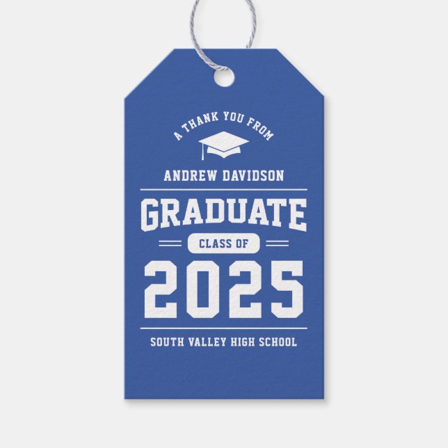 Blue Modern Class of 2025 Abschluss Blank Geschenkanhänger (Vorderseite)