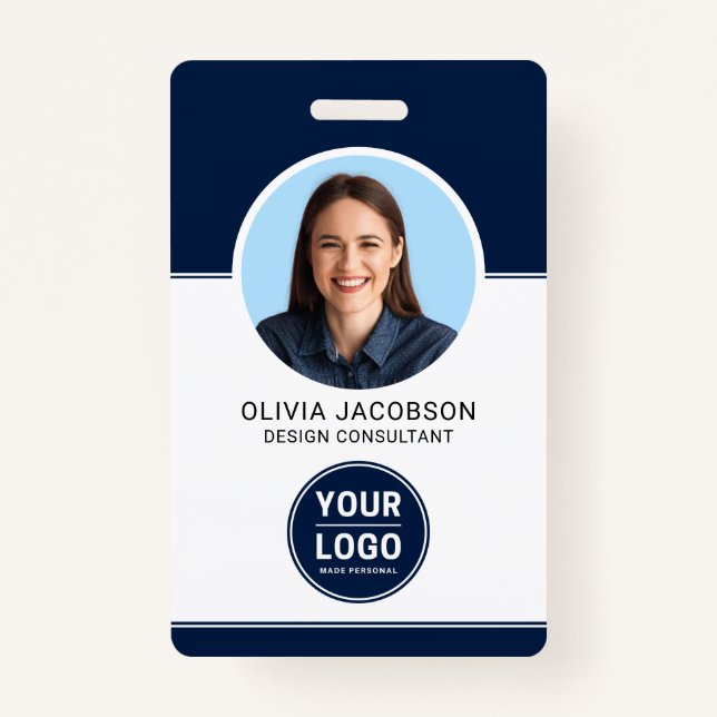 Blue Modern Company Employee Foto Security QR ID Ausweis (Vorderseite)