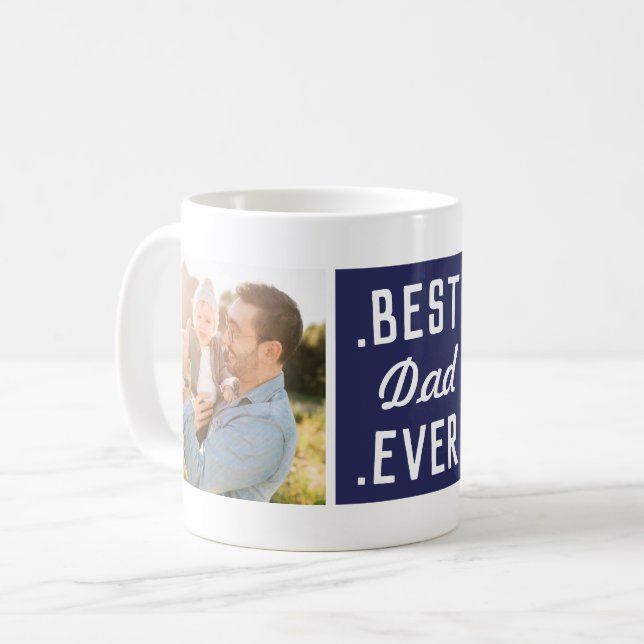 Blue Modern Custom 2 Foto Bester Vater je Tasse (Vorderseite Links)