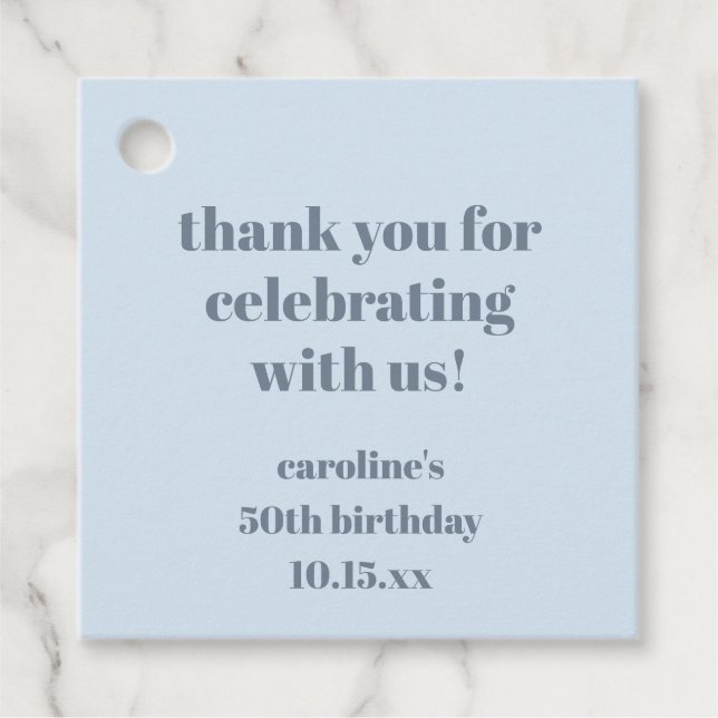 Blue Modern Custom 50th Birthday Party Thank You Geschenkanhänger (Vorderseite)