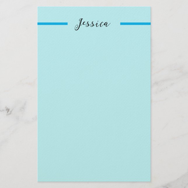 Blue Modern Elegant Plain Simple Professional Name Briefpapier (Vorderseite)