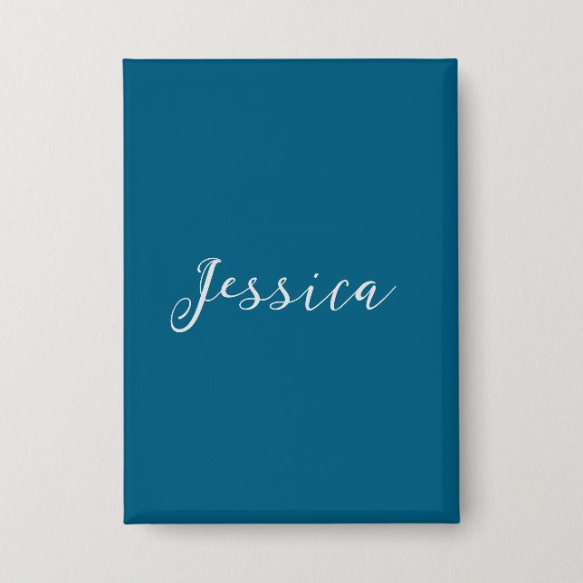 Blue Modern Elegant Plain Simple Professional Name Button (Vorderseite)