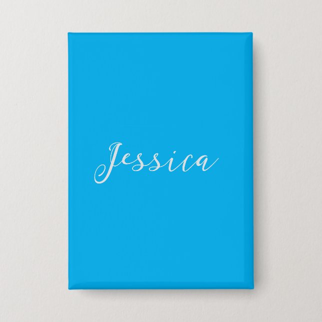 Blue Modern Elegant Plain Simple Professional Name Button (Vorderseite)