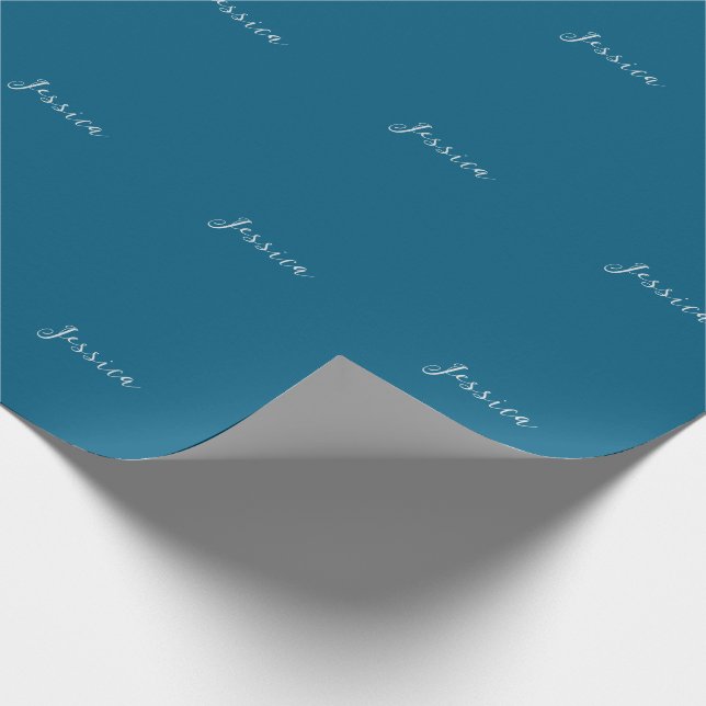 Blue Modern Elegant Plain Simple Professional Name Geschenkpapier (Ecke)