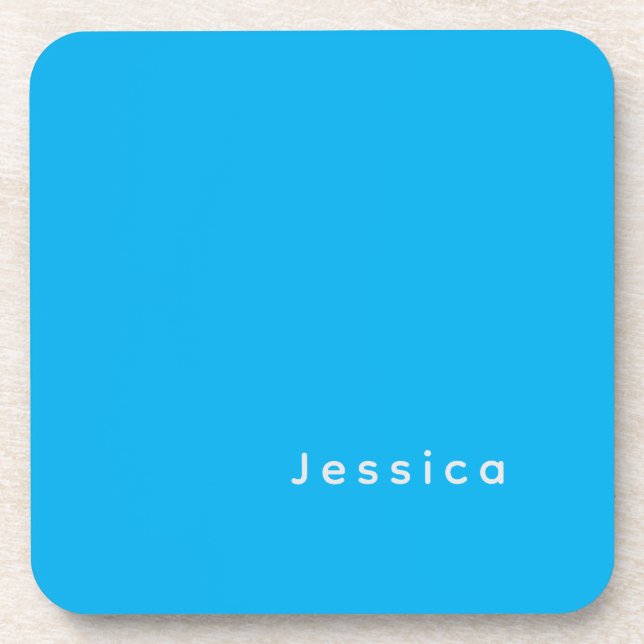 Blue Modern Elegant Plain Simple Professional Name Getränkeuntersetzer (Vorderseite)