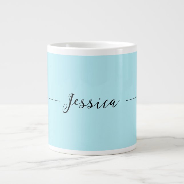 Blue Modern Elegant Plain Simple Professional Name Jumbo-Tasse (Vorderseite)