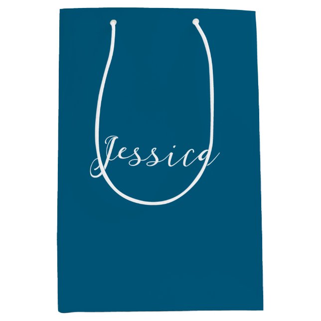 Blue Modern Elegant Plain Simple Professional Name Mittlere Geschenktüte (Vorderseite)