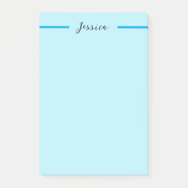 Blue Modern Elegant Plain Simple Professional Name Post-it Klebezettel (Vorderseite)