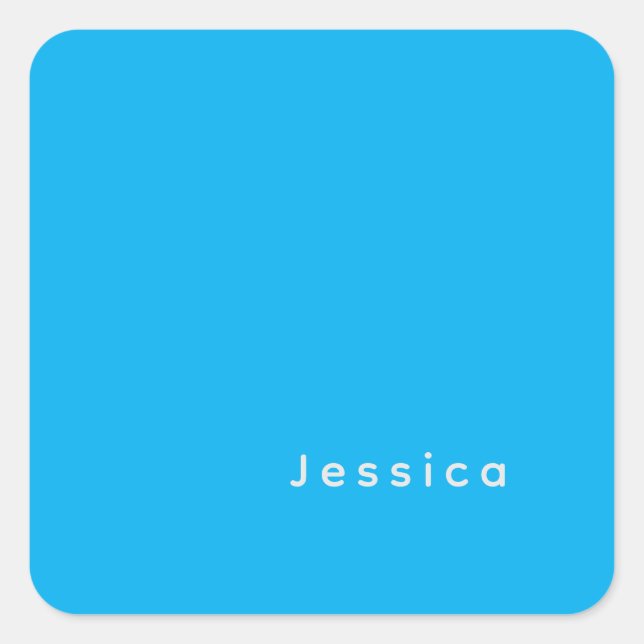 Blue Modern Elegant Plain Simple Professional Name Quadratischer Aufkleber (Vorderseite)