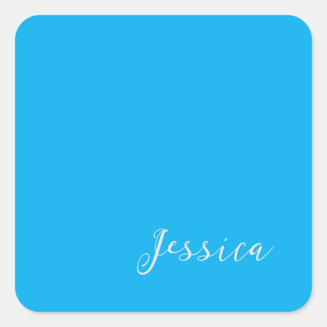 Blue Modern Elegant Plain Simple Professional Name Quadratischer Aufkleber (Vorderseite)