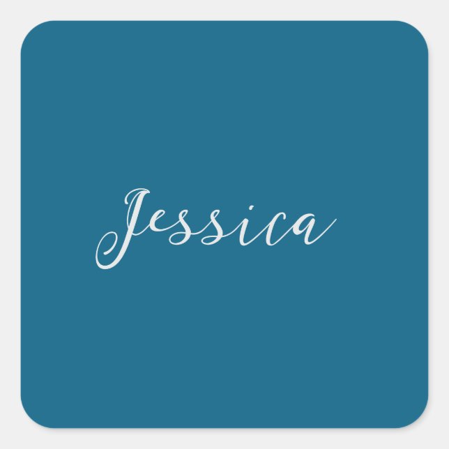 Blue Modern Elegant Plain Simple Professional Name Quadratischer Aufkleber (Vorderseite)