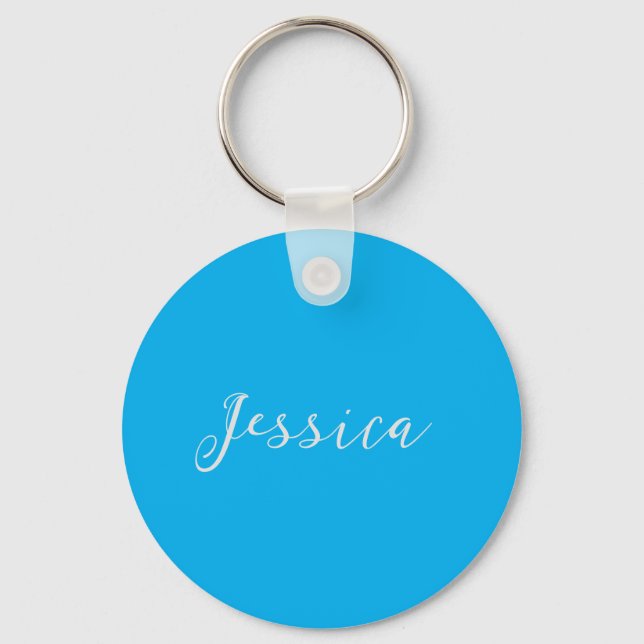 Blue Modern Elegant Plain Simple Professional Name Schlüsselanhänger (Vorderseite)