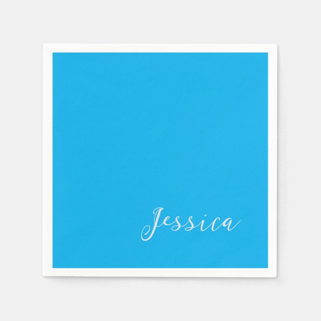 Blue Modern Elegant Plain Simple Professional Name Serviette (Vorderseite)
