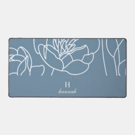 Blue Modern Elegant Wildflower Monogram Name Schreibtischunterlage