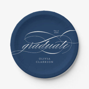 Blue Modern Elegante Script Graduation Party Pappteller