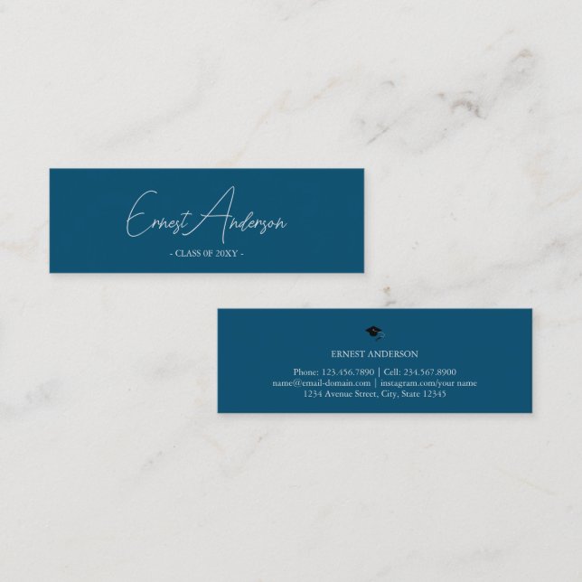 Blue Modern Eleganter Abschluss Name Einsteckkarte Mini Visitenkarte (Vorne/Hinten)