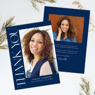 Blue Modern Eleganter Zwei-Foto-Abschluss Dankeskarte