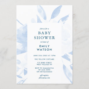 Blue Modern Floral Watercolor Babydusche Einladung