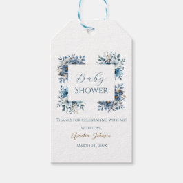 Blue Modern Floral Watercolor Babydusche Geschenkanhänger