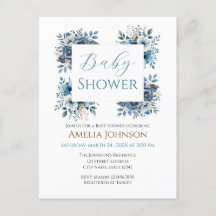 Blue Modern Floral Watercolor Babydusche